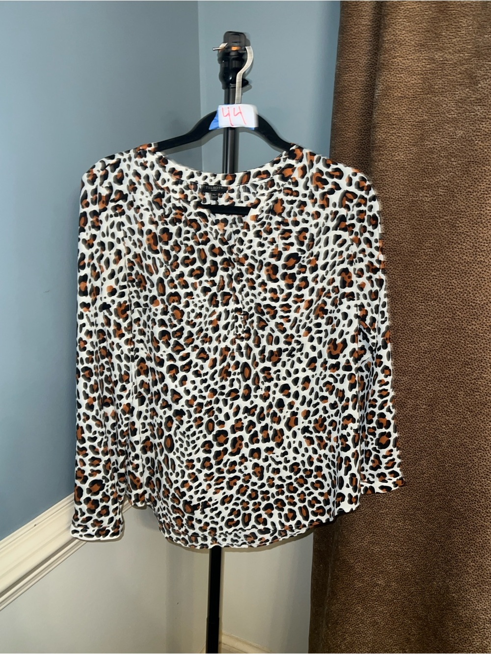 Talbots Long Sleeve Leopard Print Top - White & Brown